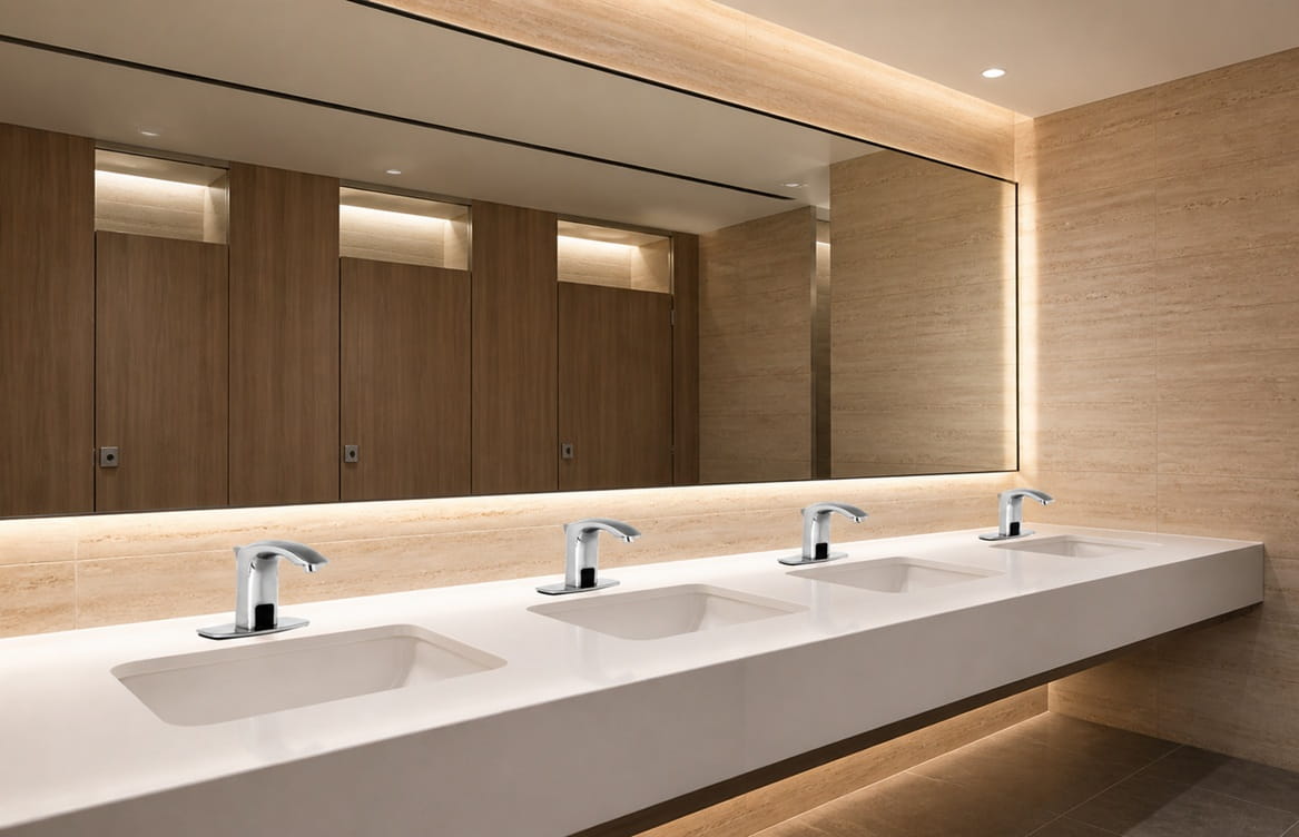 Commercial-grade Fontana touchless faucet body designed to withstand heavy daily restroom usage